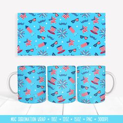 usa patriotic fireworks mug sublimation wrap. 4th of july mug design
