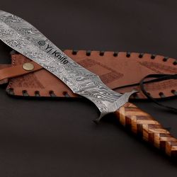 custom hand forged, damascus steel functional dagger 16 inches, viking dagger, daggers battle ready, with sheath
