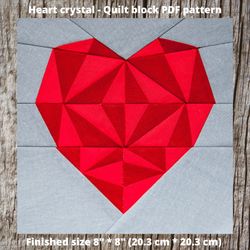 Heart crystal Quilt block PDF pattern Paper Piecing