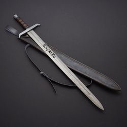 Custom Hand Forged, Damascus Steel Functional Sword 33 inches, Excalibur King Arthur, Swords Battle Ready, With Sheath