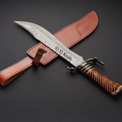 Custom Hand Forged, Damascus Steel Functional Bowie 17 inches, Bowie Knife, Bowie Battle Ready, With Sheath
