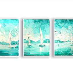 set of 3 sailboat paintings original oil paintings on canvas seascape triptych original impasto painting by "walperion"