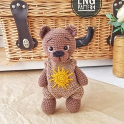 Amigurumi Bear crochet pattern. Stuffed teddy bear toy pattern in knitting dress