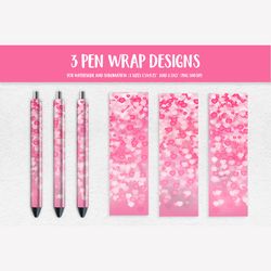 Pink Hearts Pen Wrap Design. Sublimation or Waterslide PNG