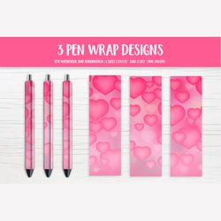 Pink Hearts Pen Wrap Template. Sublimation or Waterslide