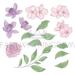 flowers and leaves floral clip art vector illustration set