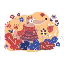 folk fox valentine day party animal vector illustration set