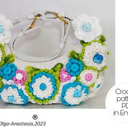 Bright summer bag with crochet flowers  , crochet motif , crochet flower pattern , bag crochet , crochet pattern