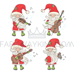 four santa merry christmas musician vector illustration set
