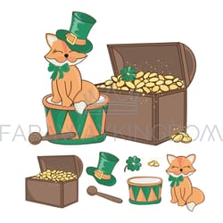 fox gold saint patrick day cartoon vector illustration set