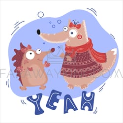 fox hedgehog valentine day party animal vector illustration set