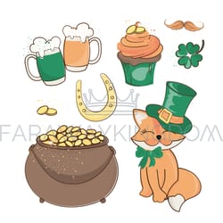 fox treasure saint patrick day cartoon vector illustration set