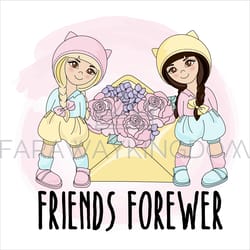 friends forever holiday cartoon girl vector illustration set