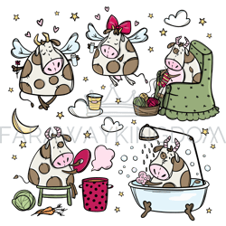 funny cows cartoon christmas bull vector illustration set