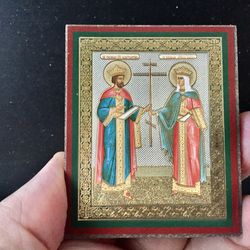 Saints Constantine and Helen | Lithography, pressed wood, gold-imprinting | Size: 2,5 x 3,5"