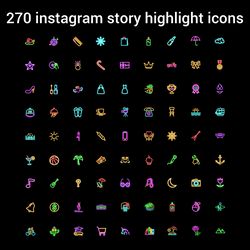 270 neon highlight instagram icons. Beautiful social media icons. Digital download.