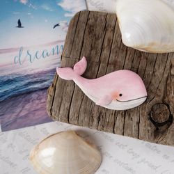 Pink whale pin / handmade clay brooch / whale jewelry
