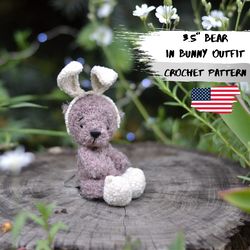 Easter Pocket Teddy Bear CROCHET PATTERN PDF, crochet micro plush bear in Easter bunny outfit, dollhouse miniature