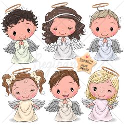 Cute Cartoon Angels PNG, clipart, Sublimation Design, clip art set, digital download