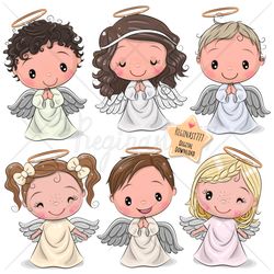 cute cartoon angels png, clipart, sublimation design, clip art set, digital download