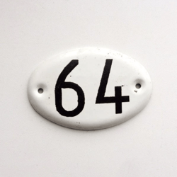 Black white address number sign 64 door number plaque vintage