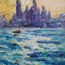 original artwork oil painting gondola sunset venice italy venice  modern impressionism  palette knife