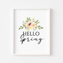 Hello Spring, Printable Wall Art, Spring Home Decor, 8x10 16x20 5x7, Floral