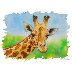 Giraffe Painting Watercolor Nursery Original Art 12 by 8 African Animals Artwork