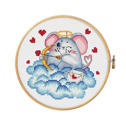 Mouse cupid for cross stitch pattern