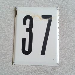 Street house address number plate 37 vintage wall plaque white black