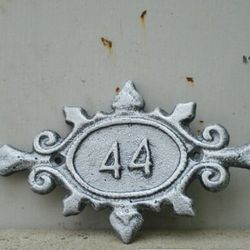 Antique address number plaque 44 - vintage door number sign old-fashioned