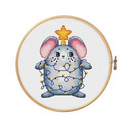 Funny mouse christmas tree for cross stitch pattern