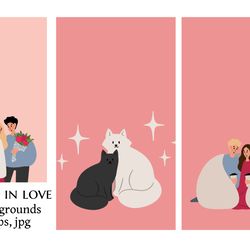 valentines day illustration, couple love illustration, story background with cats, pink cozy house clip art, vector card