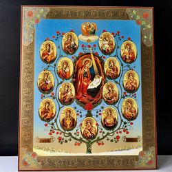 The Tree of the Most Holy Virgin | Large XLG Silver foiled icon on wood | Orthodox - Catholic icon | Size: 15 7/8" x 13"
