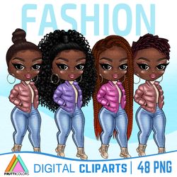 Fashion Clipart Bundle - African American Fashion Dolls,  Winter PNG, Spring Clipart