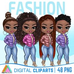 Fashion Clipart Bundle - African American Fashion Dolls, Winter PNG, Spring Clipart