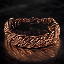 Unique wire wrapped copper bracelet for woman, Antique style, 7 Anniversary gift idea for wife Artisan copper jewelry