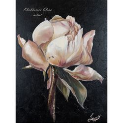 Peony Oil Painting Floral Original Art Ivory Flower Artwork Painting Gold Leaf Wall Art Ready to Hang Stretched Canvas