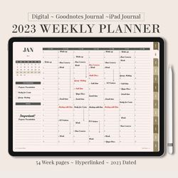 2023 Dated Weekly Planner, DIGITAL Minimalist agenda schedule, Goodnotes ipad Planner, Hourly plan, Student teacher work