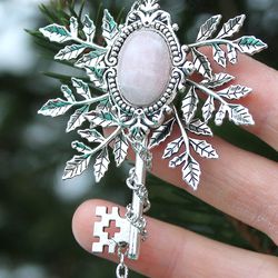 Handmade Unique  Fantasy Rose Quartz Owl Vintage Key Necklace