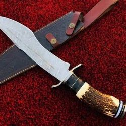 Damascus Steel knife, Hunting knife with sheath, fixed blade Camping knife, Bowie knife, Handmade Knives, Gifts For Men