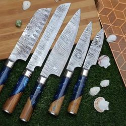 damascus chef set of 5 pieces ,custom handmade chef set , handmade damascus chef set ,personalized gift for mother ,