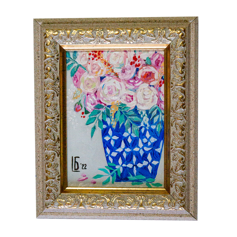 pink rose bouquet in blue and white vase-4.jpg