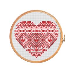 red heart for cross stitch pattern, folk style stitching, lace ornament