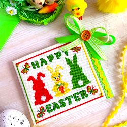 HAPPY EASTER BUNNY Ornament cross stitch pattern PDF by CrossStitchingForFun Instant Download, Easter cross stitch chart