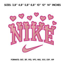 Nike Love Embroidery design file pes. Swoosh hearts embroidery design. Machine embroidery pattern, Logo Nike embroidery