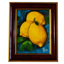 Lemon artwork ,Citrus Original Art , Free shipping .Painting Original Canvas by smallimpressions...