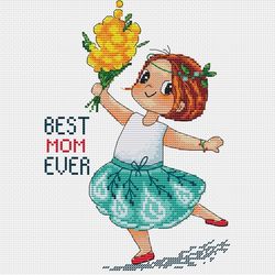 Flowers for Mom - cross stitch pattern Mothers Love PDF cross stitch pattern daughter counted cross stitch Best mom ever