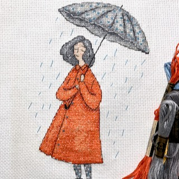 girl with umbrella cross stitch pattern