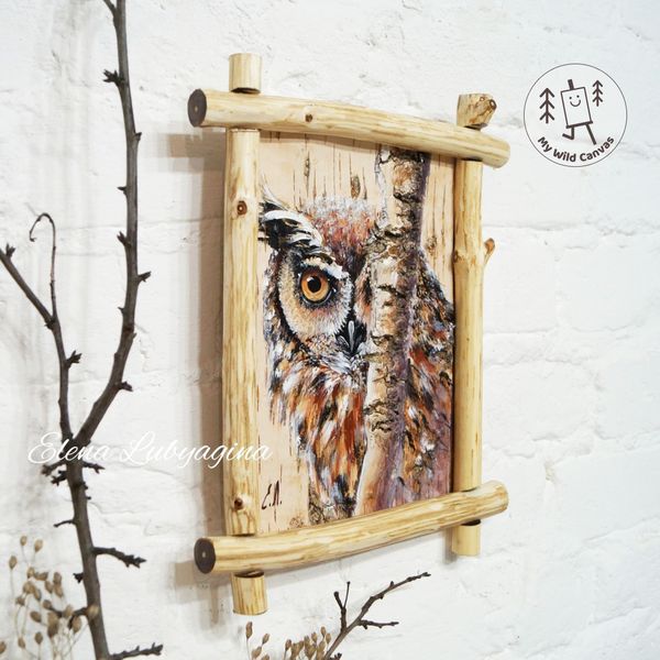 Eagle Owl, Rustic Painting on Birch Bark by MyWildCanvas-4.jpg